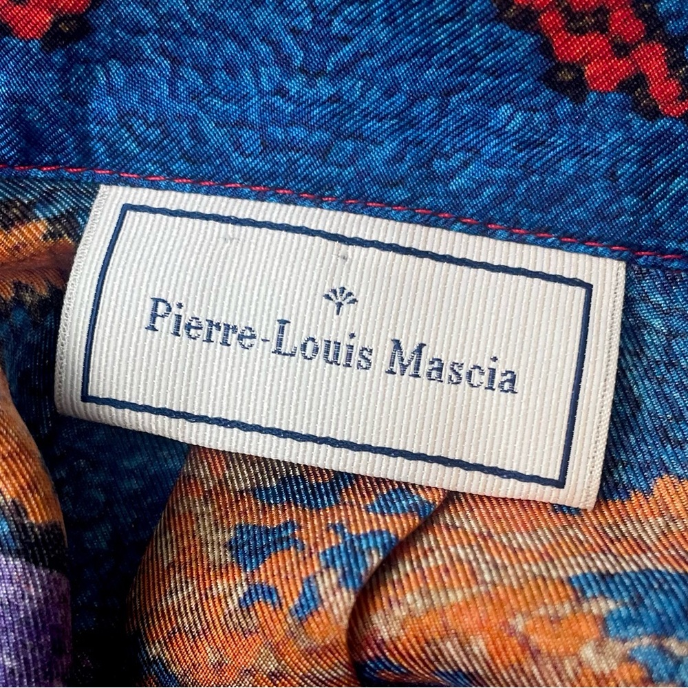 PIERRE-LOUIS MASCIA • Blue/Multi Ethnic 100% Silk Mini Dress, M - Picture 12 of 16